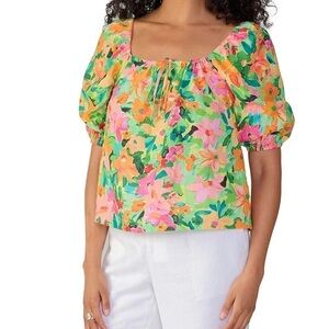 Sanctuary Perfect Time Floral Print Scoop Neck Short Sleeve Top Cropped XL